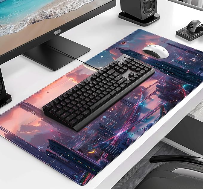 Digital Anime City Night View Office Art Desk Mat, Female Aesthetic Style - Image 3