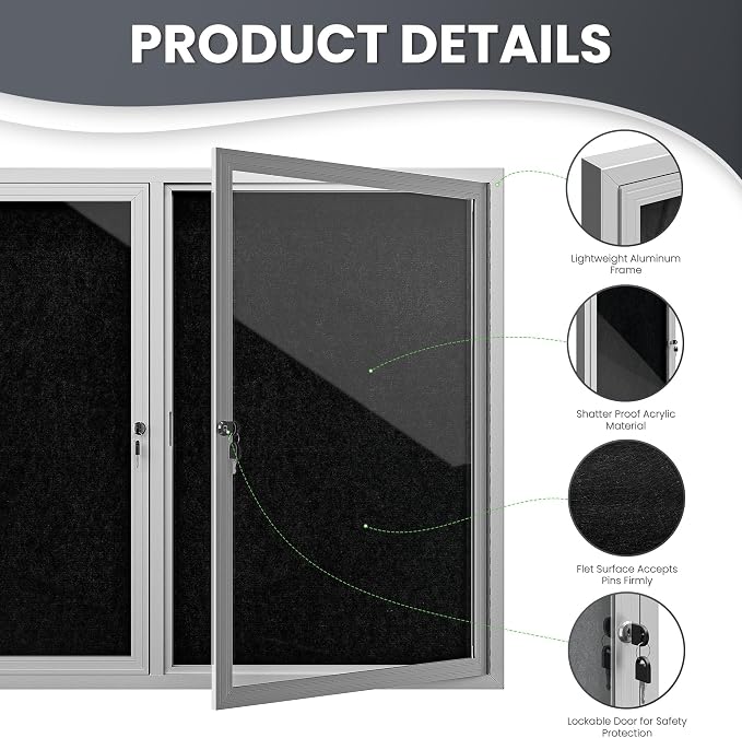 48"x36" Lockable Enclosed Bulletin Board, Outdoor Flet Weather-Resistant - Image 5