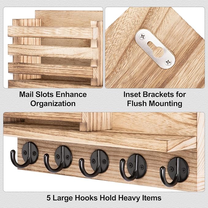 Lwenki Key Holder for Wall – Decorative Wooden Mail Holder and Key Shelf - Image 3