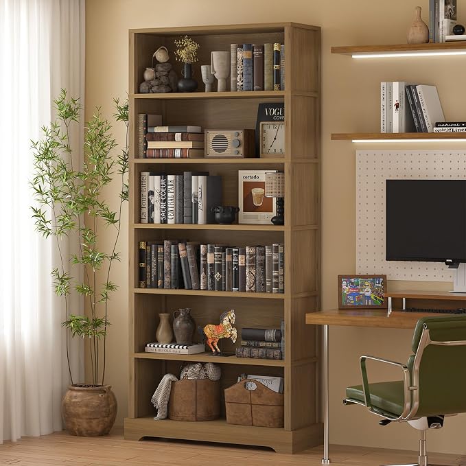 TVU 6-Tier Wooden Bookshelf, 77.2" Tall Farmhouse Style Open Bookcase, 31.5" W - Image 8