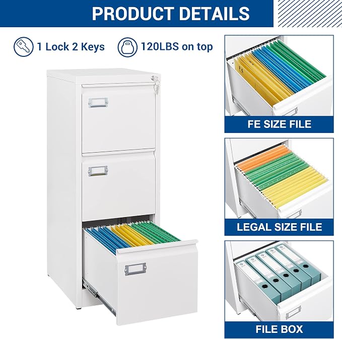 Fesbos 3 Drawers Vertical File Cabinets - Image 8