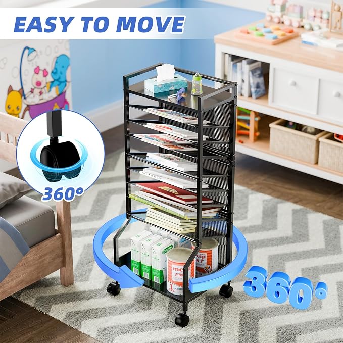 Simple Trending 10 Tier Rolling File Cart, Desk File Organizer - Image 3