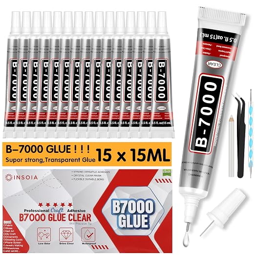 B7000 Rhinestone Glue Clear 15 PCS 15ml – Strong Transparent No Trace Jewelry by INSOIA