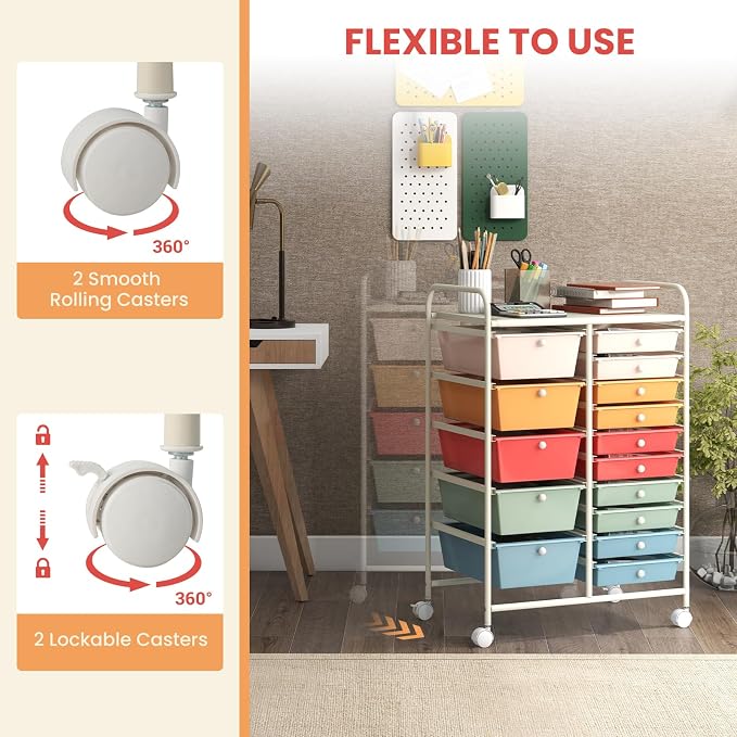 GOFLAME 15-Drawer Rolling Storage Cart, Craft Storage Cart - Image 5