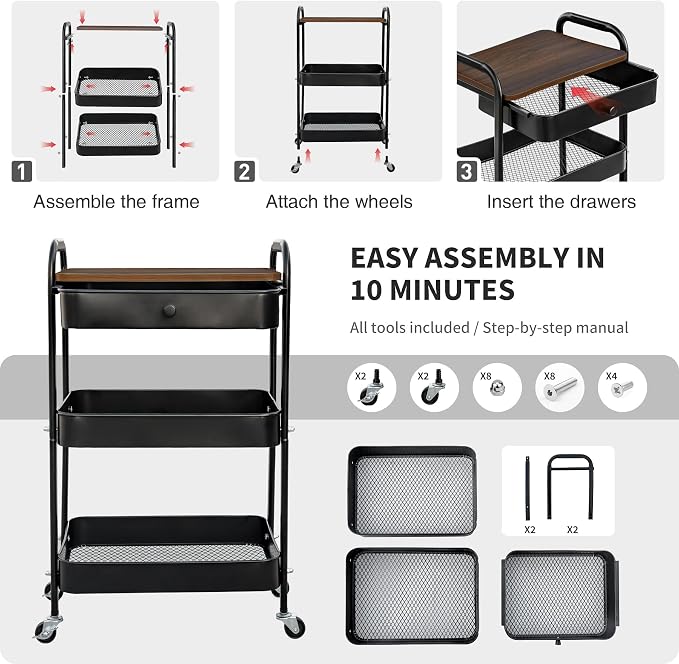 CAMOAT 3-Tier Rolling Storage Cart - Image 8