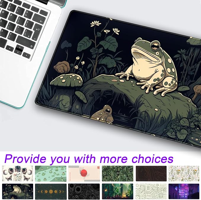 Kawaii Mushroom Cute Frog Desk Mat Anime Gaming Mouse Pad Dark Green Forest - Image 2