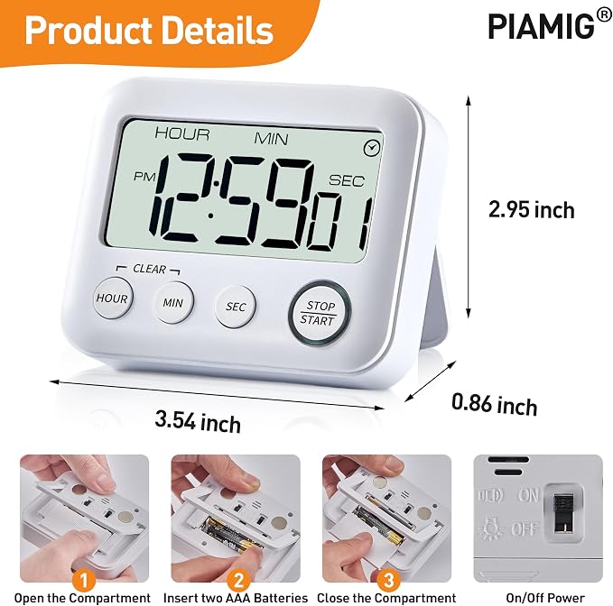 PIAMIG Digital Kitchen Timer Alarm Clock - Image 4