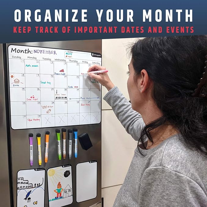 Large Dry-Erase Magnetic Monthly Calendar + Free Bonus: 3 Grocery/to-Do List - Image 2
