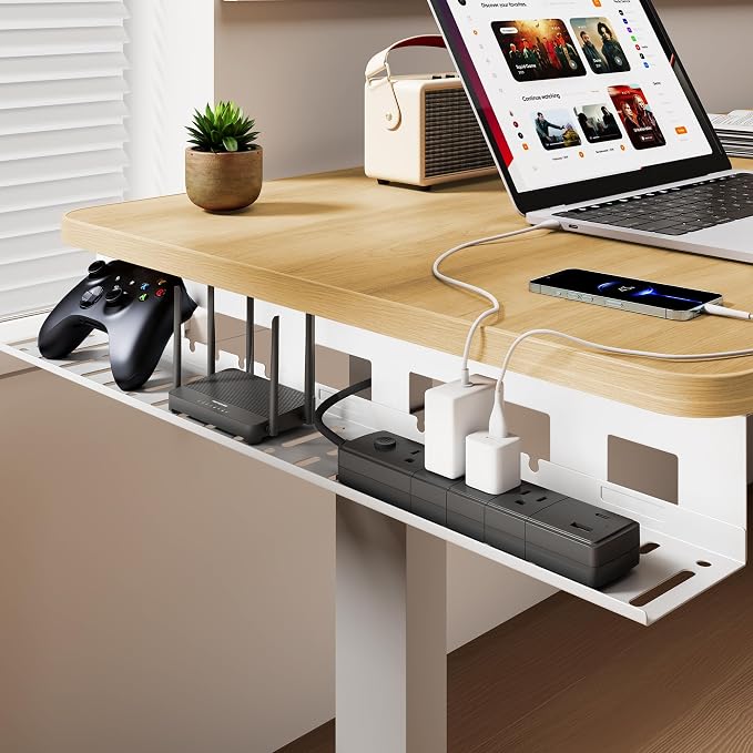 PEGZONE Under Desk Cable Management Tray, 31.5 Inches Metal Cord Organizer Rack - Image 3