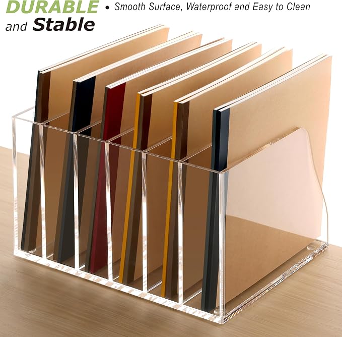 SANRUI Acrylic Desk File Organizer, 6 Vertical Compartments Clear Magazine File - Image 6