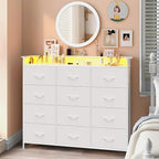 Welfuturer White Dresser with LED Lights and Charging Station by EXOTICA
