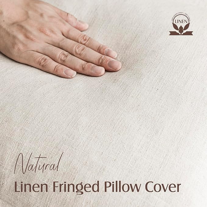 Foindtower Set of 2 Decorative Linen Fringe Lumbar Throw Pillow Covers Boho - Image 2