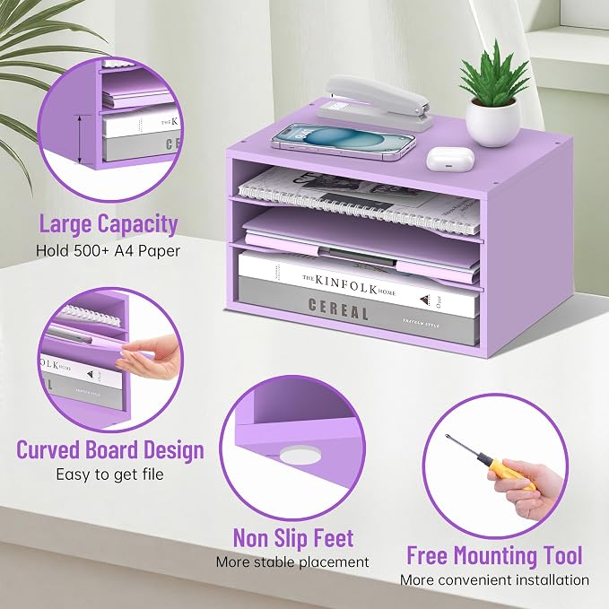 SHARKWOODS Wood Desk Organizer, 3 Tier Paper Tray Organizer - Image 4