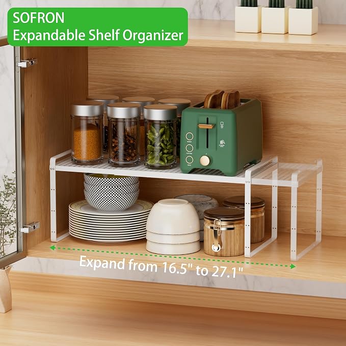 SOFRON Expandable Cabinet Storage Shelf Stackable Organizer Rack - Image 3