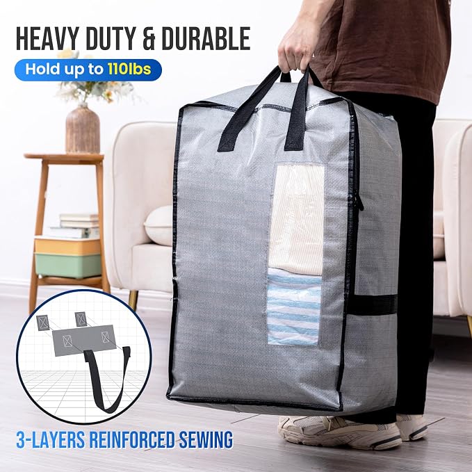 TAILI 4 Pack Gray Moving Bags w/Adjustable Backpack Straps, Moving Supplies - Image 5