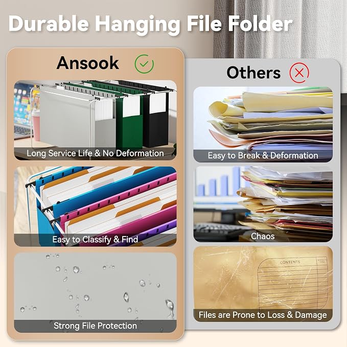 Ansook Plastic Legal Size Hanging File Folders, Heavy Duty 3" Expandable Legal - Image 5