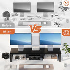 HEWORLIF Dual Monitor Stand Riser, Wood and Steel Monitor Stand - Image 5