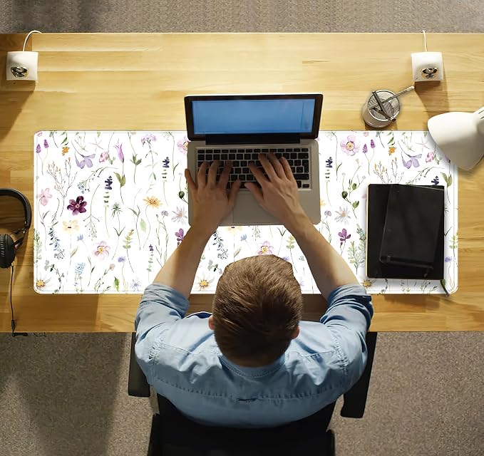White Floral Desk Mat Cute Flowers Desk Pad Aesthetic Sage Mouse Pad XL Large - Image 6
