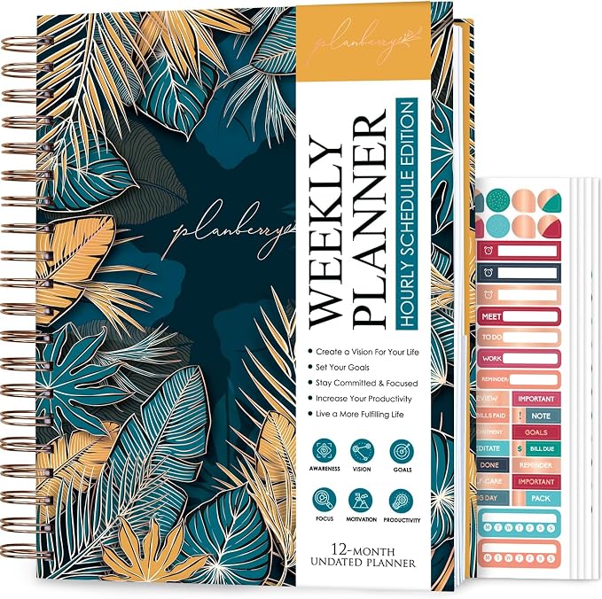 PLANBERRY Large Hourly Schedule Planner Premium – Undated Organizer by PLANBERRY