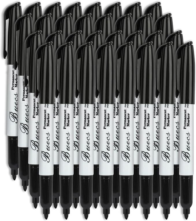 Buecs Permanent Markers, Fine Point, Waterproof & Smear Proof Markers, Quick by Buecs