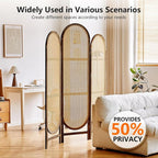 Asnefeli Wood Room Divider 3 Panels, Folding Rattan Room Divider Wall, Unique - Image 2