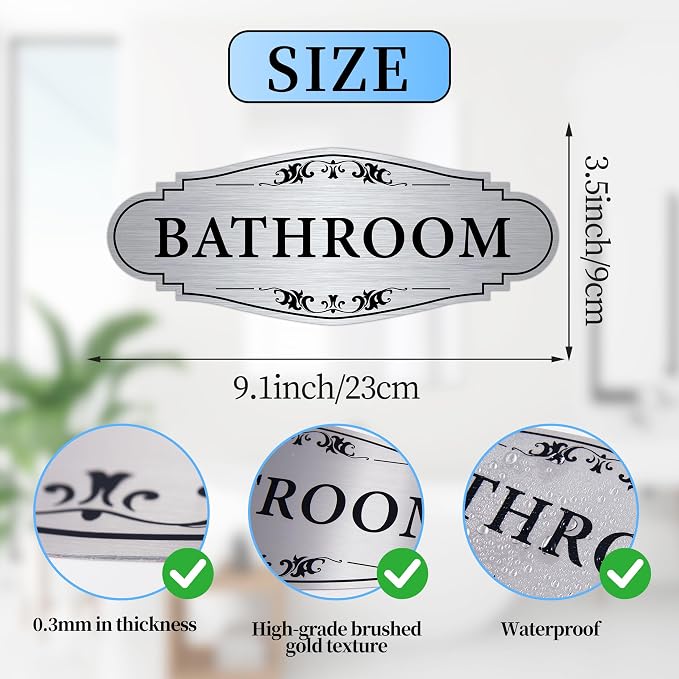 Bathroom Sign Sticker for Business and Home，Self-adhesive Brushed Silver Cute - Image 2