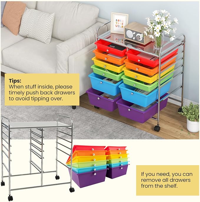 LDAILY 12 Drawer Rolling Storage Cart, Craft Cart Organizer on Wheels w/Metal - Image 5