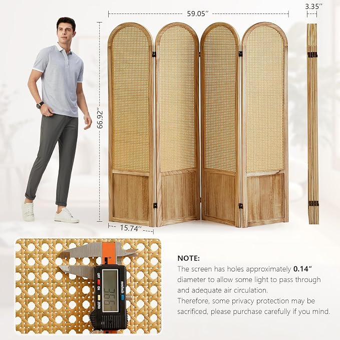 Asnefeli Room Divider 4 Panel, Folding Privacy Screen, Foldable Wood Divider - Image 4
