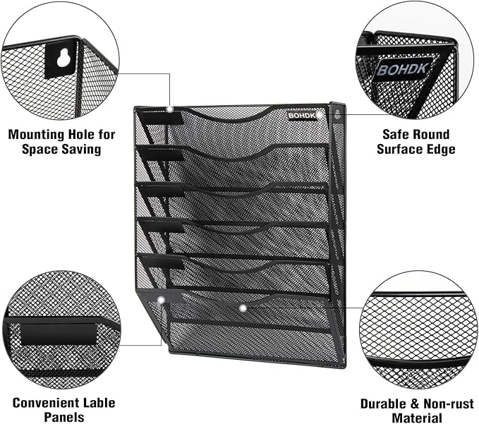 Wall File Organizer, 6 Tier Hanging File Folder Mail Organizer, Vertical Mesh - Image 5