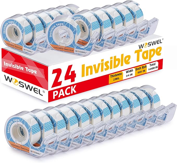 WOSWEL Tape Refills with Dispenser, 24 Roll Invisible Tapes, 3/4 Inch X 600 in by WonderfulOptions