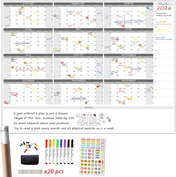 CLEVER CLEAN Large Dry Erase Wall Calendar by CleverClean