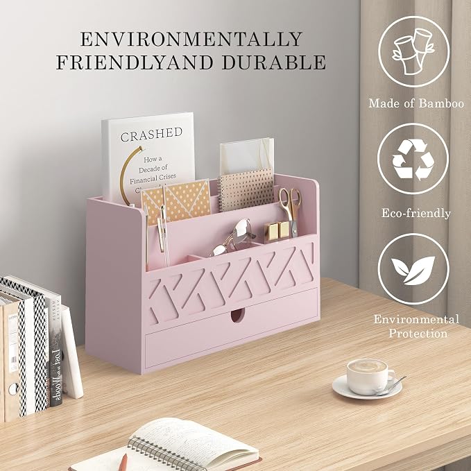 Wisuce Bamboo Mail Organizer Countertop Desktop - Image 5