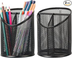 Delifox 2 Pack Pen Holder Mesh Round Pencil Holder Desktop Organizer 3 by Delifox