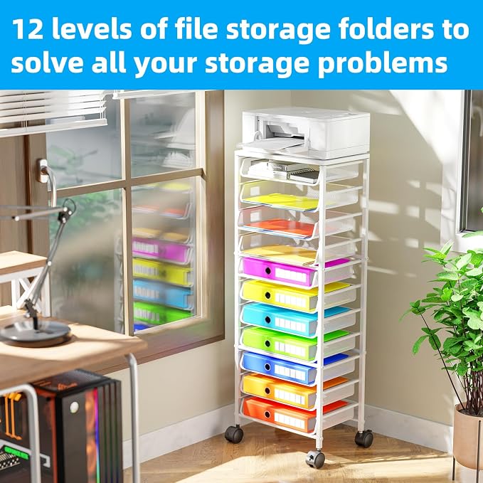 Simple Trending 12 Tier Rolling File Cart, Wood Desk File Organizer - Image 4