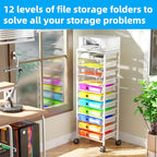 Simple Trending 12 Tier Rolling File Cart, Wood Desk File Organizer - Image 4
