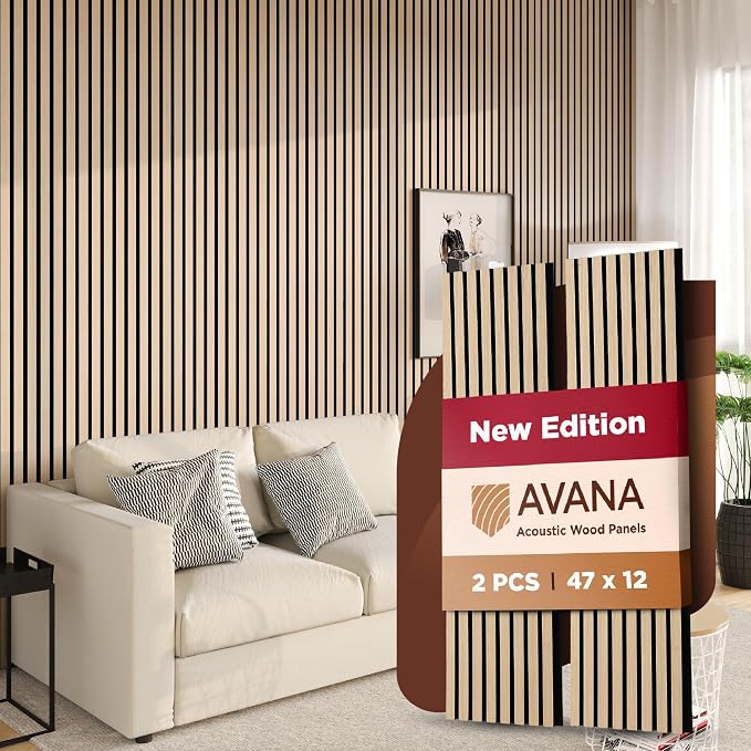 Avana Acoustic Wood Wall Panels – 47.2 X 12.6 White Oak Acoustic Panels 2 PCs – by AvanaHome