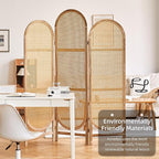 Asnefeli Room Divider 3 Panels, Hand-Woven Rattan Room Divider Wall, Foldable - Image 3