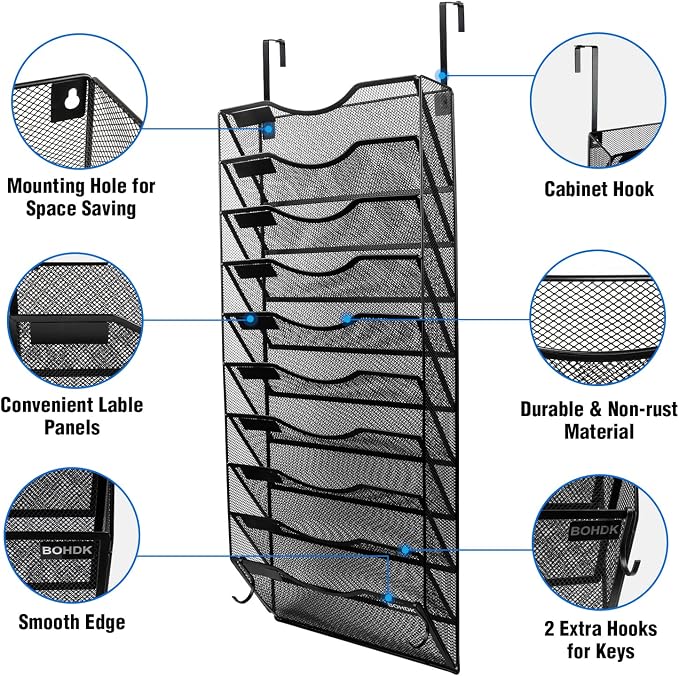 BOHDK Wall File Organizer, 10 Tire Hanging File Folder Mail Organizer, Vertical - Image 3
