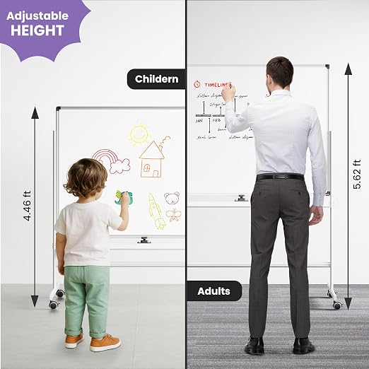 VUSIGN Rolling Dry Erase Board, 48 x 36 Inches Double-Side White Board on Wheels - Image 2
