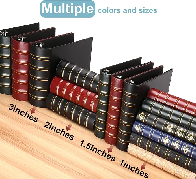 LETVPVOW Vintage Hardback 3 Ring Binder 1.5 Inch, Professional Leather Binder 3 - Image 4