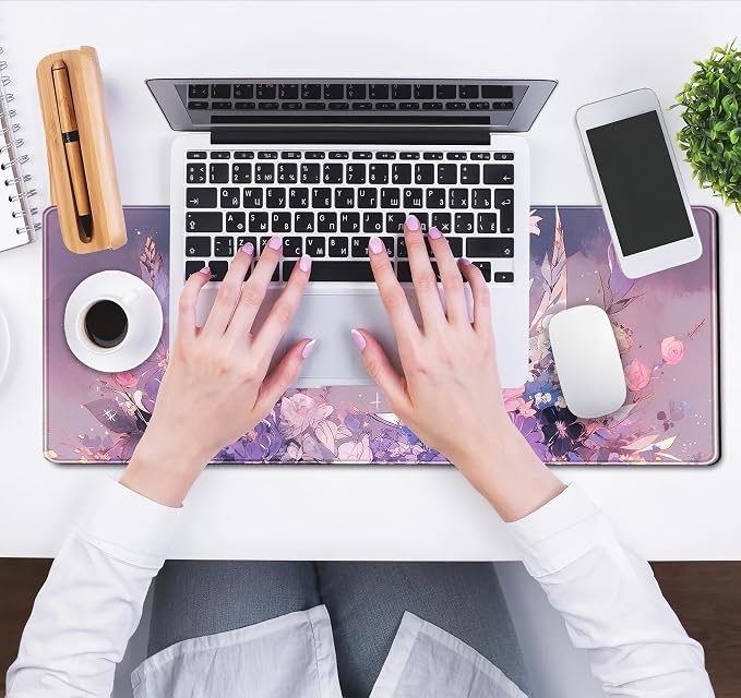 Cool Kawaii Pastel Purple Floral Desk Mat Mouse Pad Large Gaming Mousepad - Image 5