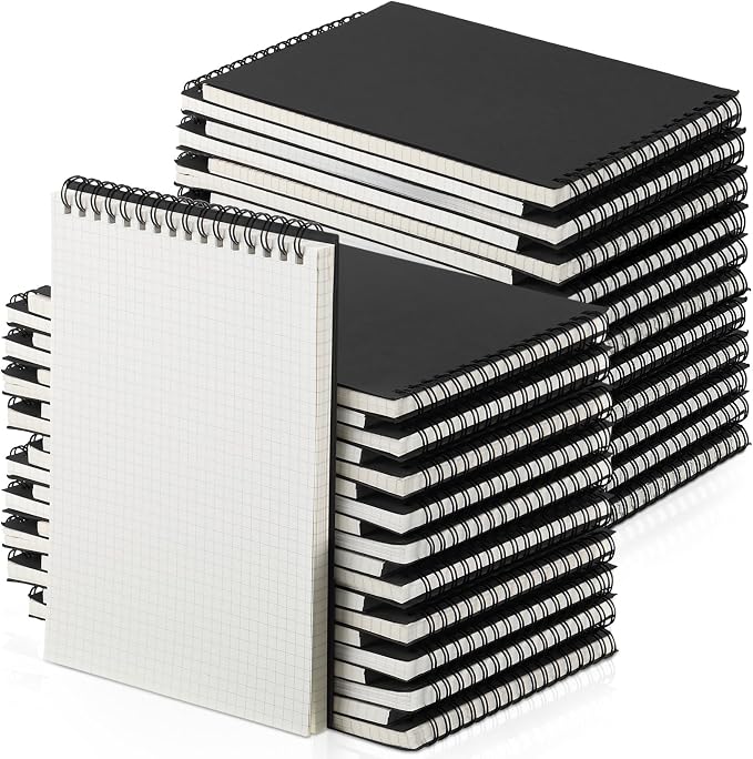 Engrowtic 48 Pack Graph Paper Spiral Notepad A5 Top Wirebound Notepad Grid by Engrowtic