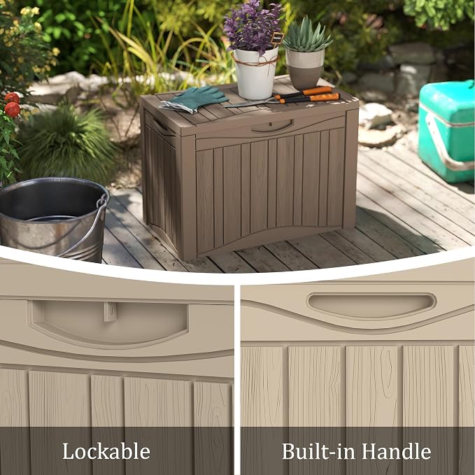 PATIOEASY 45GAL Deck Box -Grey, Lockable Patio Outdoor Storage Box - Image 5