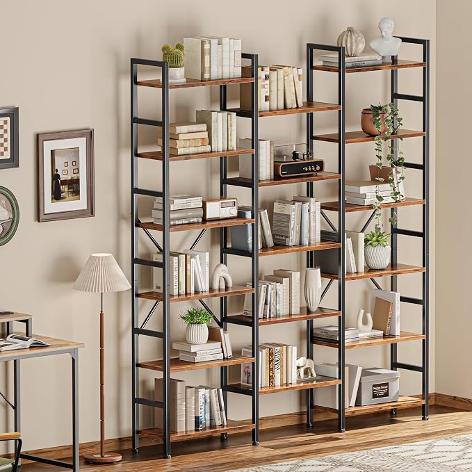 SUPERJARE Triple 6 Tier Bookshelf, Bookcase - Image 7