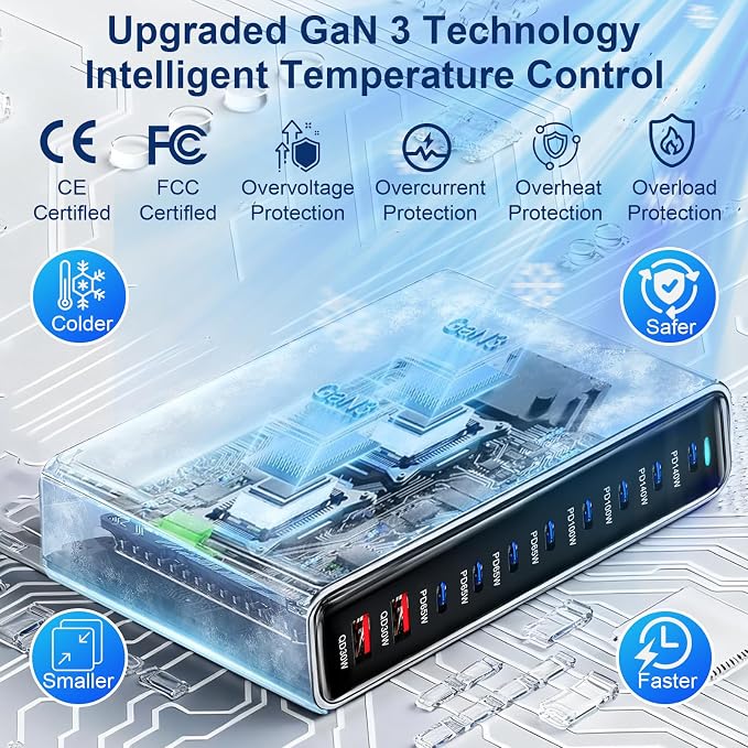 800W USB C Fast Charger Block, Dual PD3.1 140W 10 Port USB Charging Station - Image 5