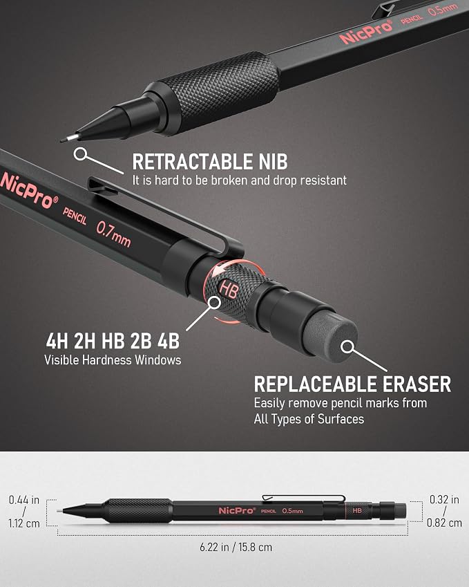 Nicpro 0.5 mm & 0.7 mm Mechanical Pencil Set - Image 4