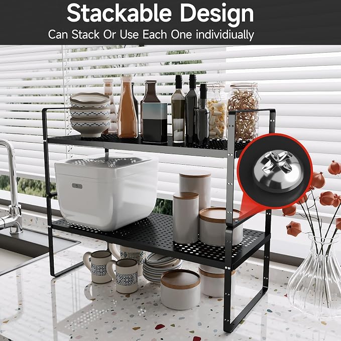 jkxoo Expandable Cabinet Shelf Organizers, Stackable Metal Shelves Extender - Image 5