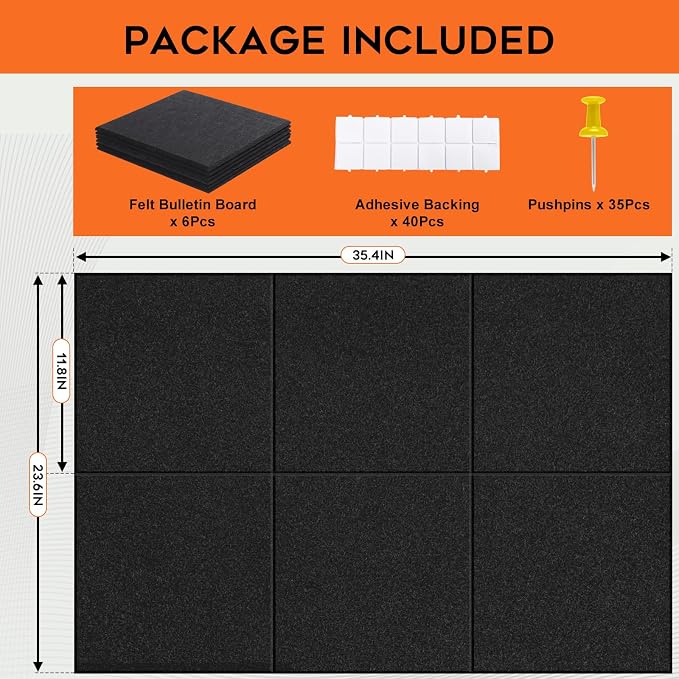 Large Cork Board, 6 Pack Felt Wall Tiles - Image 3