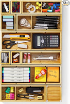 VA1KENE 12-Piece Bamboo Desk Drawer Organizer Set – Adjustable Storage Boxes by VA1KENE
