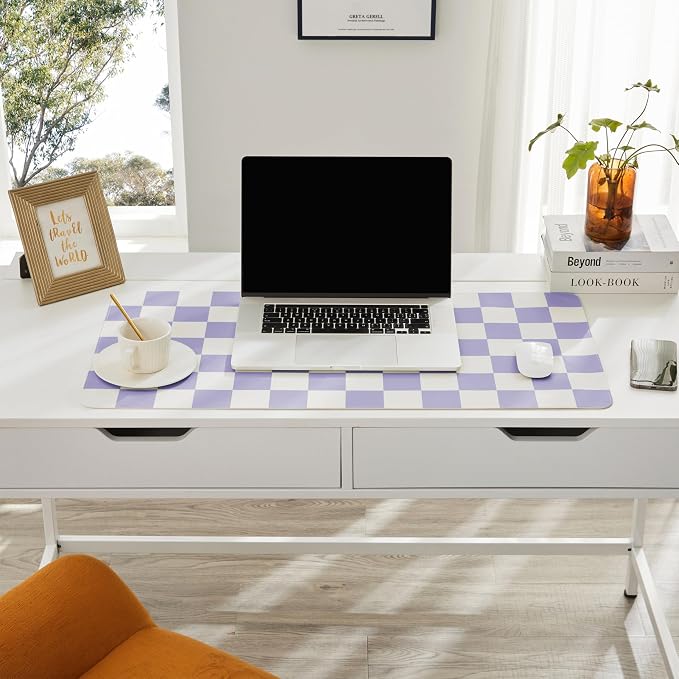 Ohocut Checkered Desk Mat, Large Cute Aesthetic Retro PU Leather Computer - Image 4